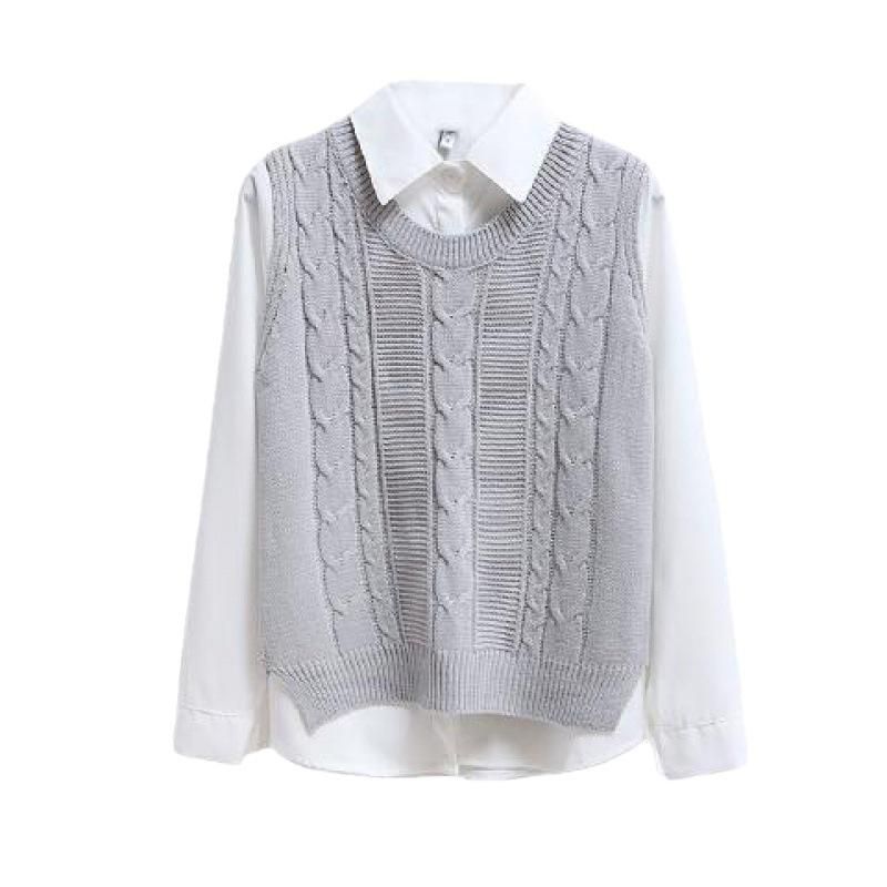 Two piece set+new Korean version outerwear round neck knitted short women's outerwear sleeveless