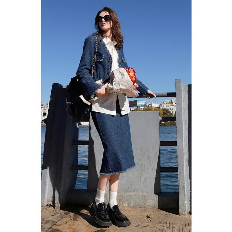 2023 Spring New Two Piece Set Small Fragrant Denim Short Coat Half Skirt for Women D381C2023600