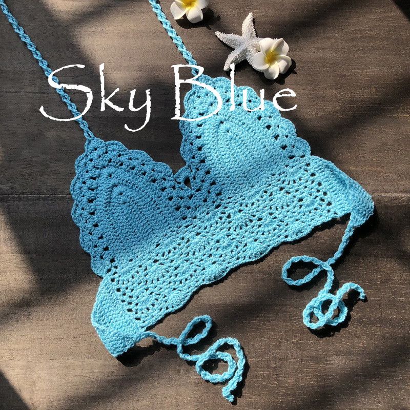 New Triangle Bikini Top Woman Hollow Out Swimsuit Crochet Bikini Top Swimming Bra Large Female Swimwear Beige KIP