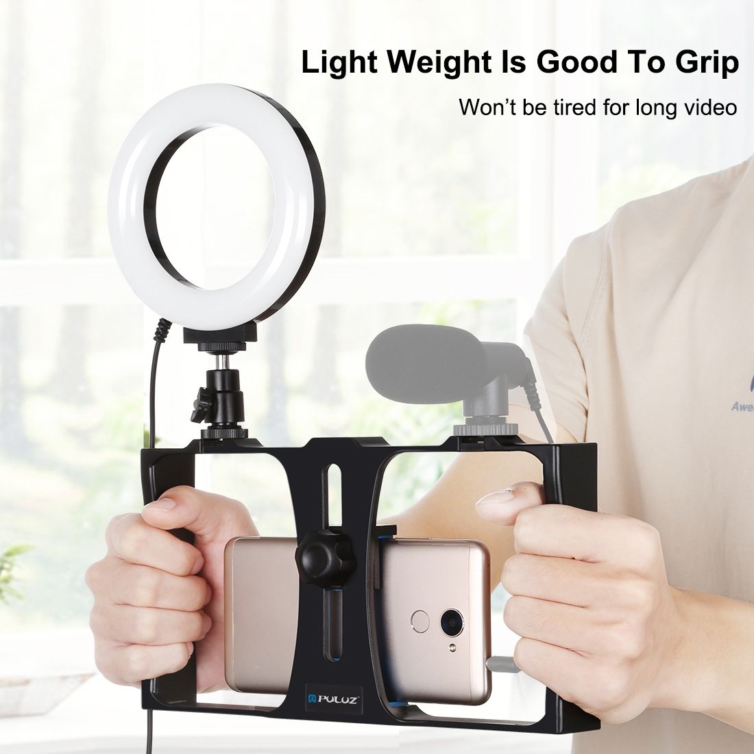 PULUZ 2 In 1 Vlogging Live Broadcast Smartphone Video Rig + 4.7 Inch 12cm Ring LED Selfie Light Kits With Cold Shoe Tripod Head For IPhone, Galaxy, Huawei, Xiaomi, HTC, LG, Google, And Other Smartphones(Blue)
