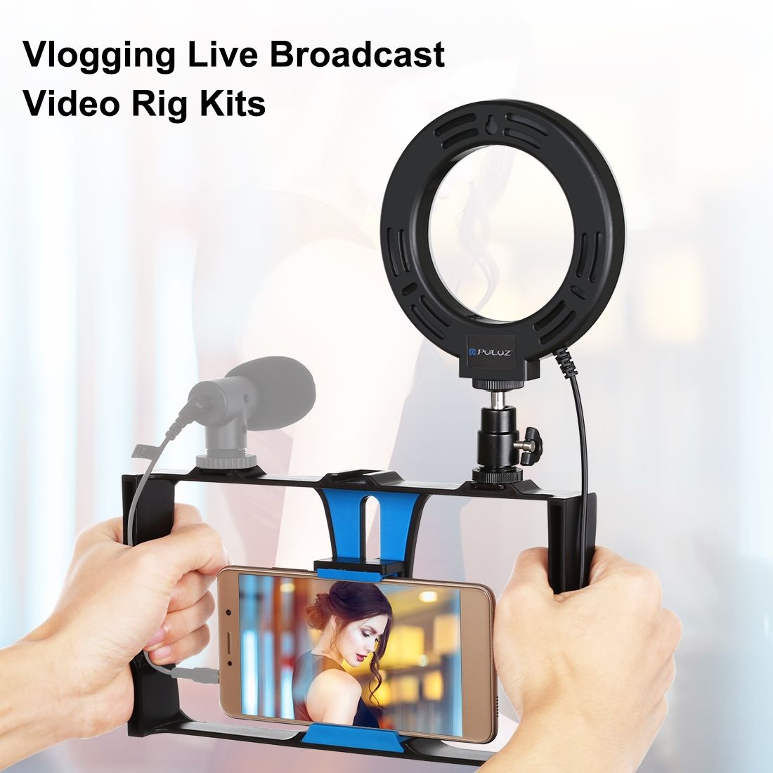 PULUZ 2 In 1 Vlogging Live Broadcast Smartphone Video Rig + 4.7 Inch 12cm Ring LED Selfie Light Kits With Cold Shoe Tripod Head For IPhone, Galaxy, Huawei, Xiaomi, HTC, LG, Google, And Other Smartphones(Blue)