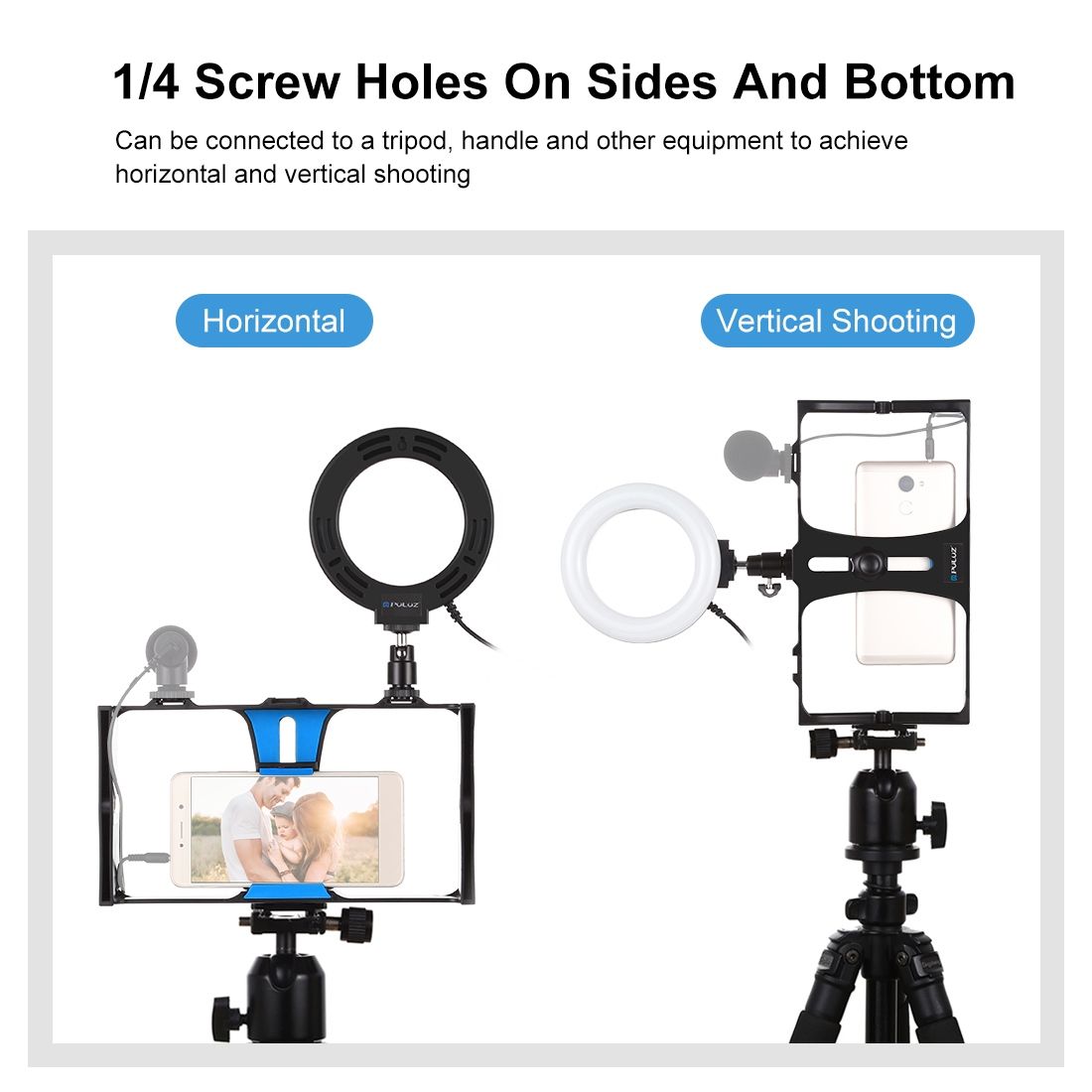 PULUZ 2 In 1 Vlogging Live Broadcast Smartphone Video Rig + 4.7 Inch 12cm Ring LED Selfie Light Kits With Cold Shoe Tripod Head For IPhone, Galaxy, Huawei, Xiaomi, HTC, LG, Google, And Other Smartphones(Blue)
