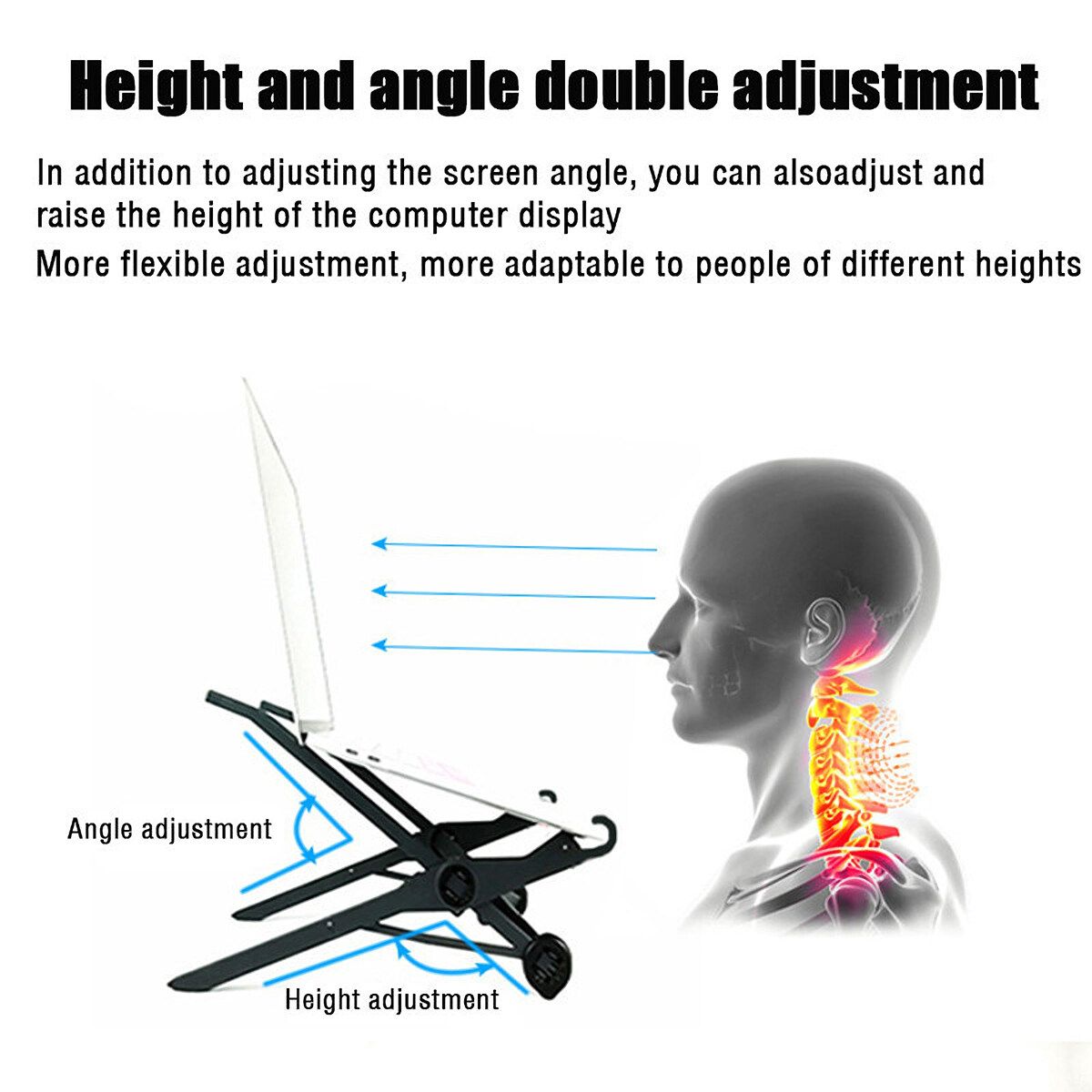 (3 Levels Adjustable) Folding Laptop Table Desk Stand Mount Portable Notebook Anti-slip Holder For Bedroom Office Business Travel Work