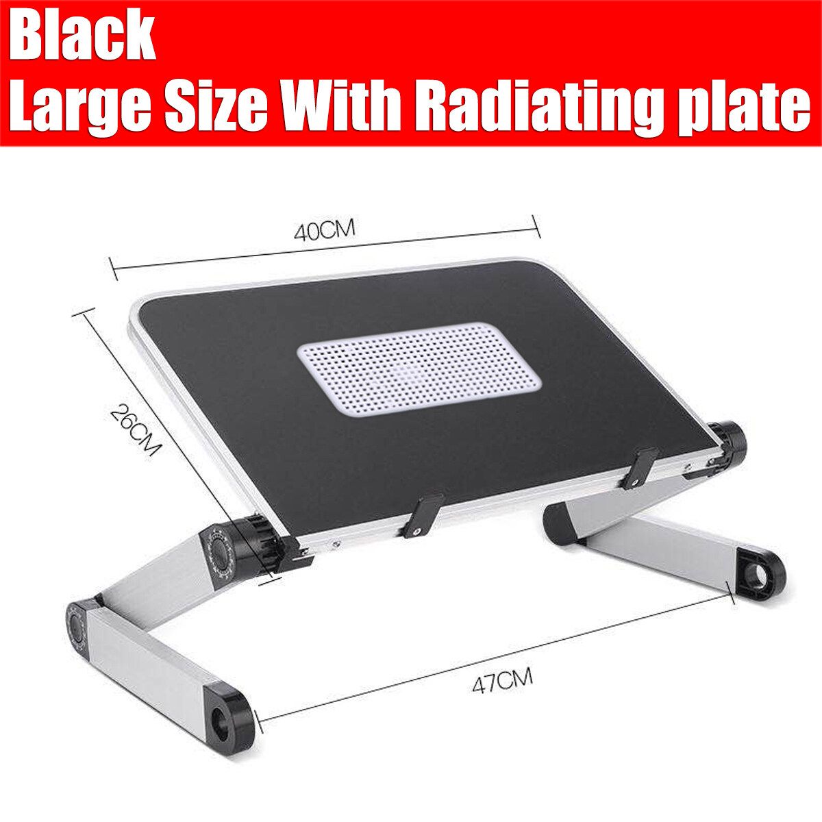 (40x26cm) Portable 360° Adjustable Aluminum Laptop Stand Desk Table With Adjustable Stand With Plate Mouse Board Ergonomic Design For Using In Bed,Sofa Carpet Gifts -- Black / White Black-With Radiator Plate