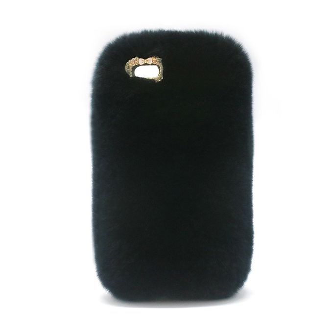 Cute Rabbit Fur Fluffy Warm Mobile Phone Protective Case Suitable For IPhone Black
