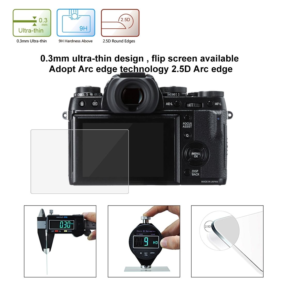 For Fujifilm X-T1/T2 Camera 2.5D Curved Edge 9H Surface Hardness Tempered Glass Screen Protector