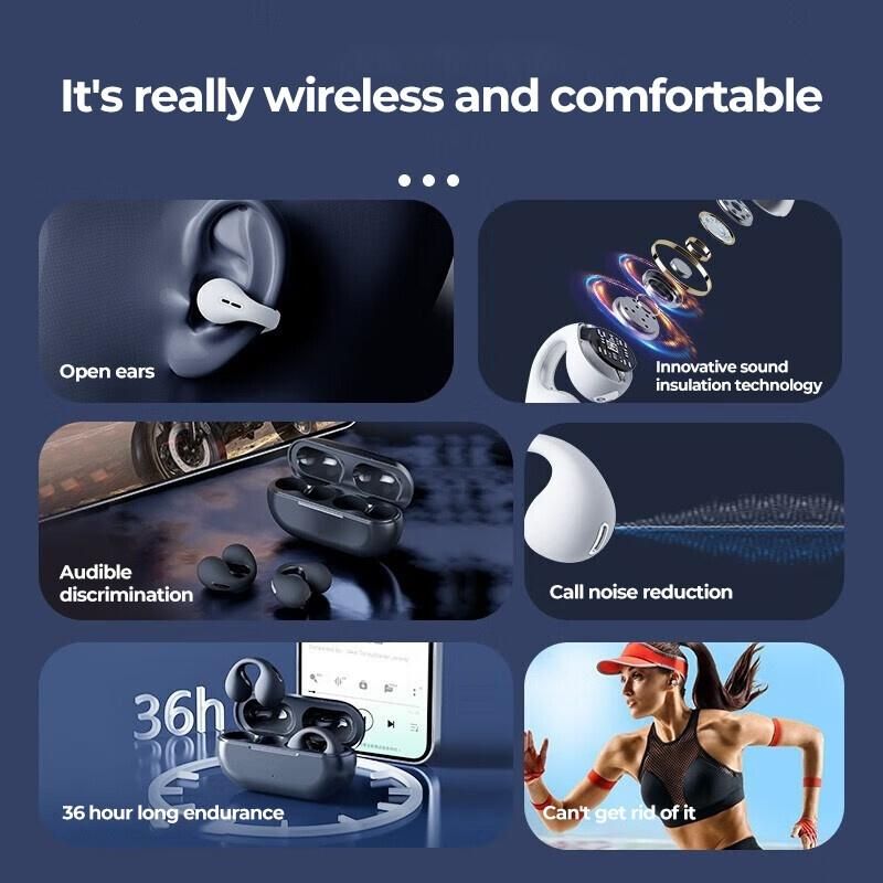 Clip-on black wireless stereo headphones bone conduction headphones