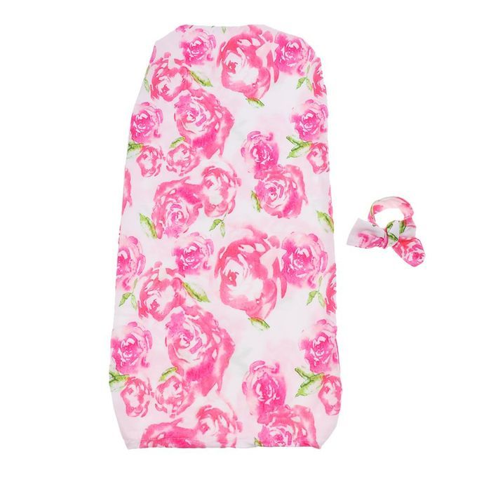 Baby Floral Swaddle Blanket Headband Set,Receiving Blanket