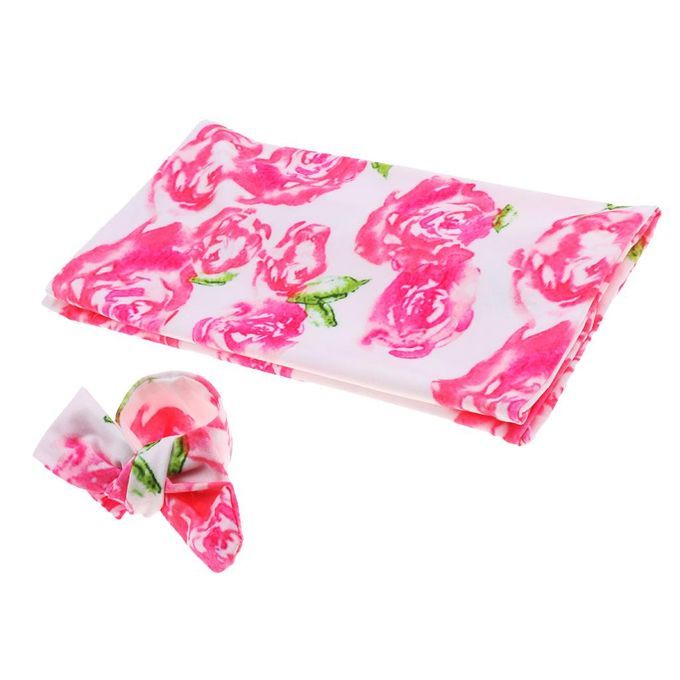Baby Floral Swaddle Blanket Headband Set,Receiving Blanket