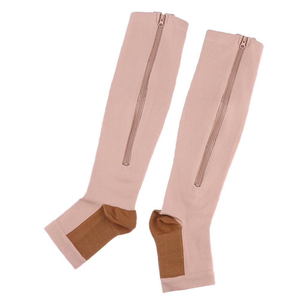 Copper Compression Socks Leg Support Stockings L XL Skin Color