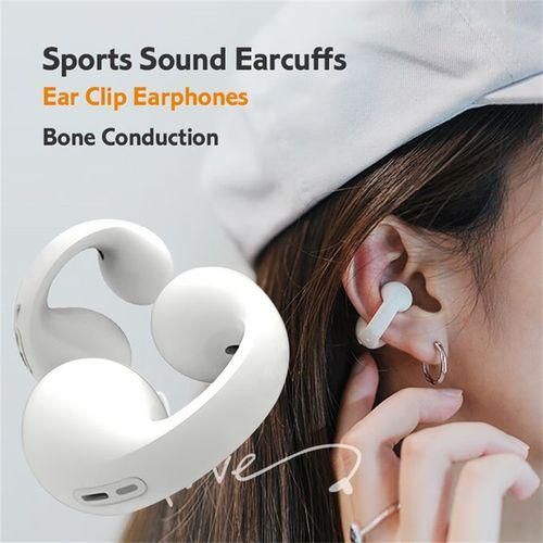 Clip-on white wireless stereo headphones bone conduction headphones