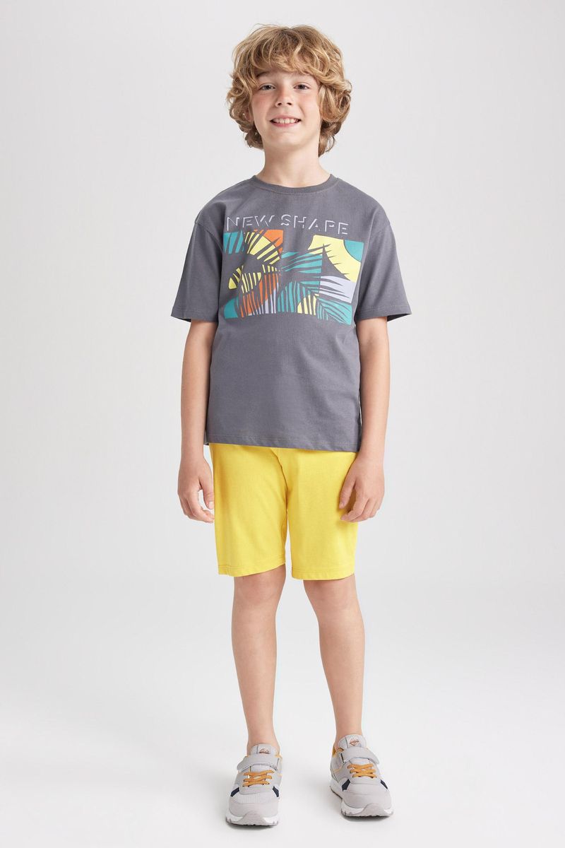 Boy Casual Oversize Fit Crew Neck Knitted Short Sleeve T-Shirt - Grey