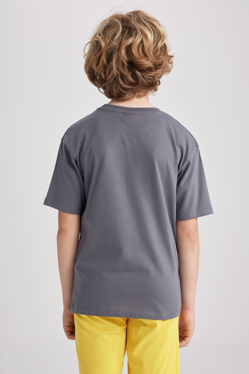 Boy Casual Oversize Fit Crew Neck Knitted Short Sleeve T-Shirt - Grey