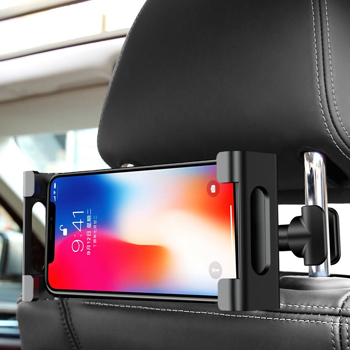 Car Mount Adjustable Clip Car Rear Pillow Phone Holder Black