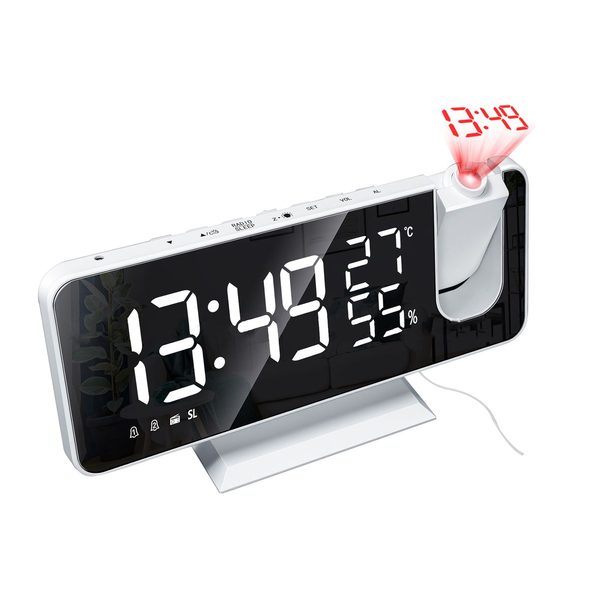 Digital Projection Alarm Clock With Mirror Surface 4-in-1