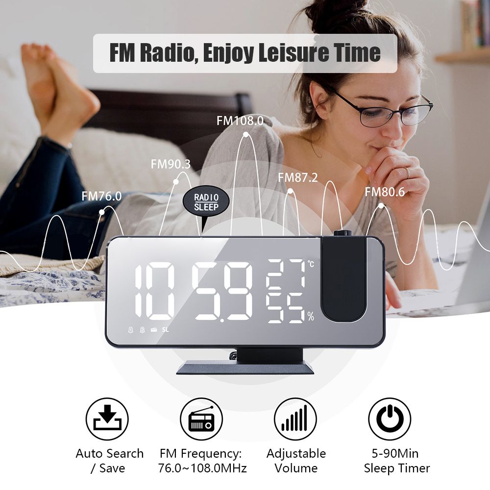 Digital Projection Alarm Clock With Mirror Surface 4-in-1