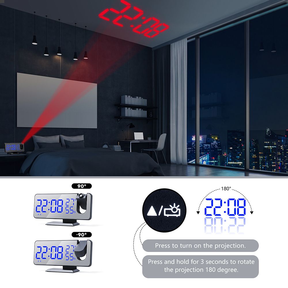 Digital Projection Alarm Clock With Mirror Surface 4-in-1