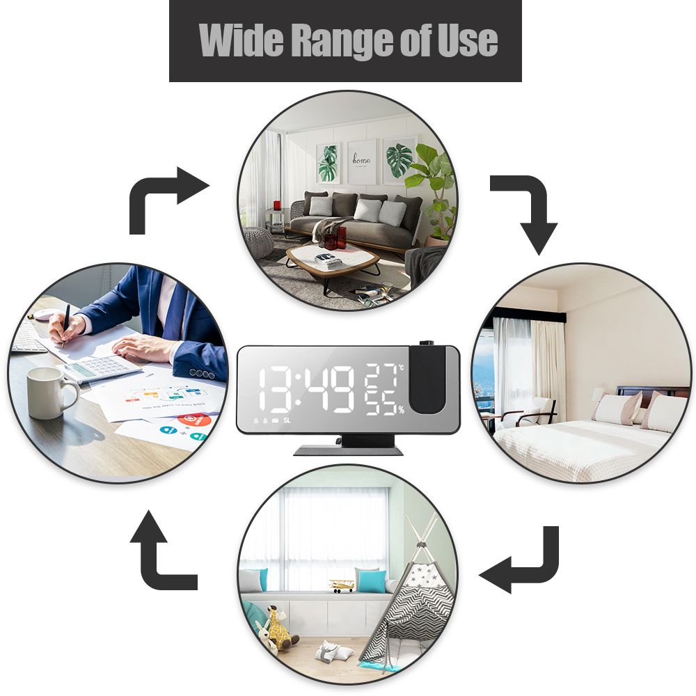 Digital Projection Alarm Clock With Mirror Surface 4-in-1