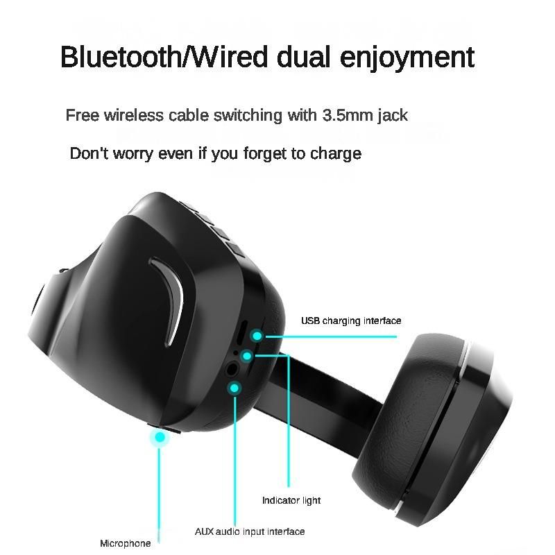 Bluetooth gaming headset with removable microphone, black