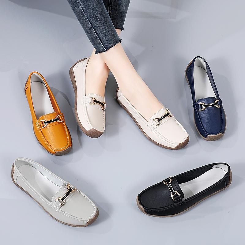 Women's Flat Shoes Versatile Women's Leather Shoes Spring Soft Sole Casual Shoes Plus Size Genuine