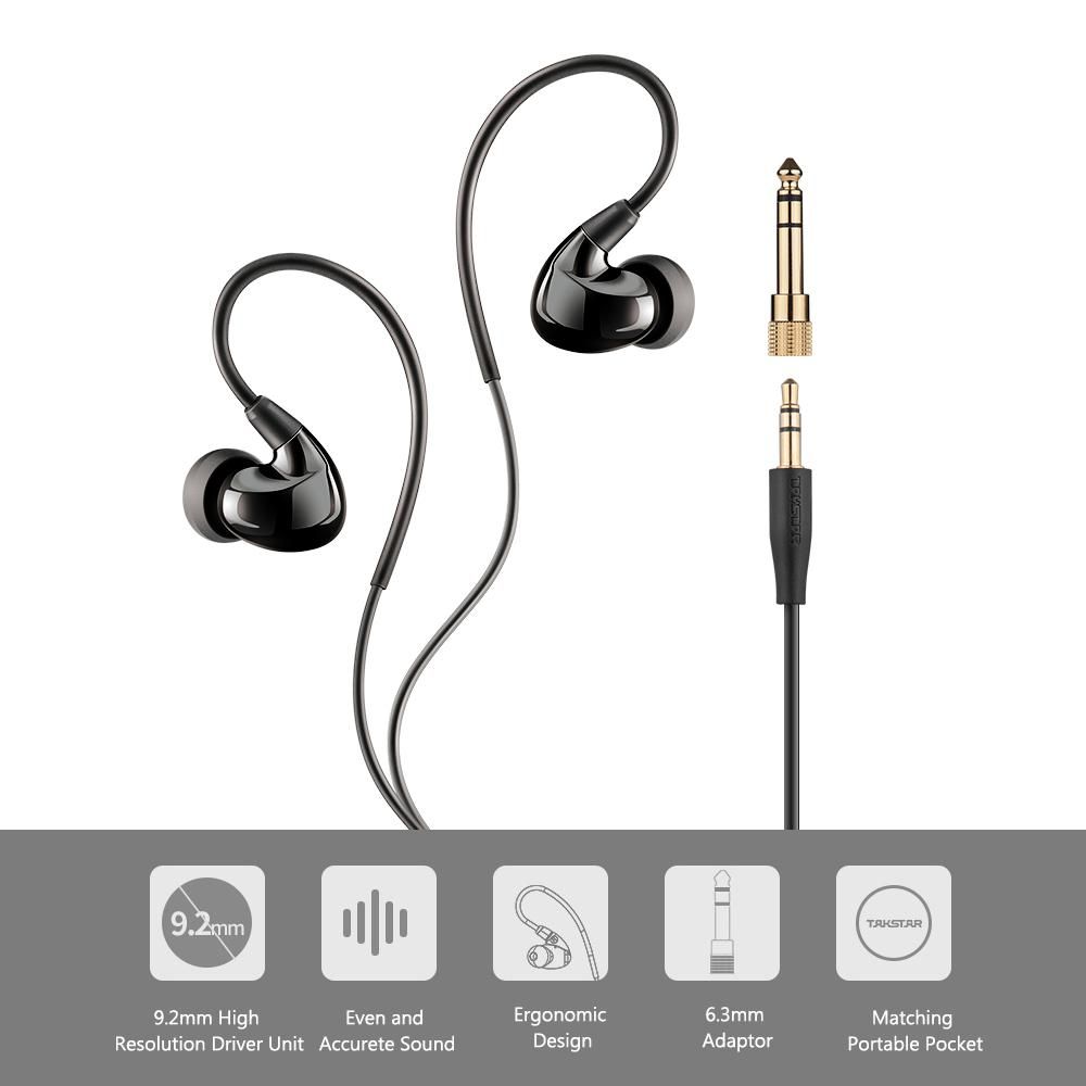 TAKSTAR TS-2260 In Ear Headphones Wired Noise Cancelling Earbuds with 6.3mm Interface Adapter for Recording Monitoring Music Appreciation