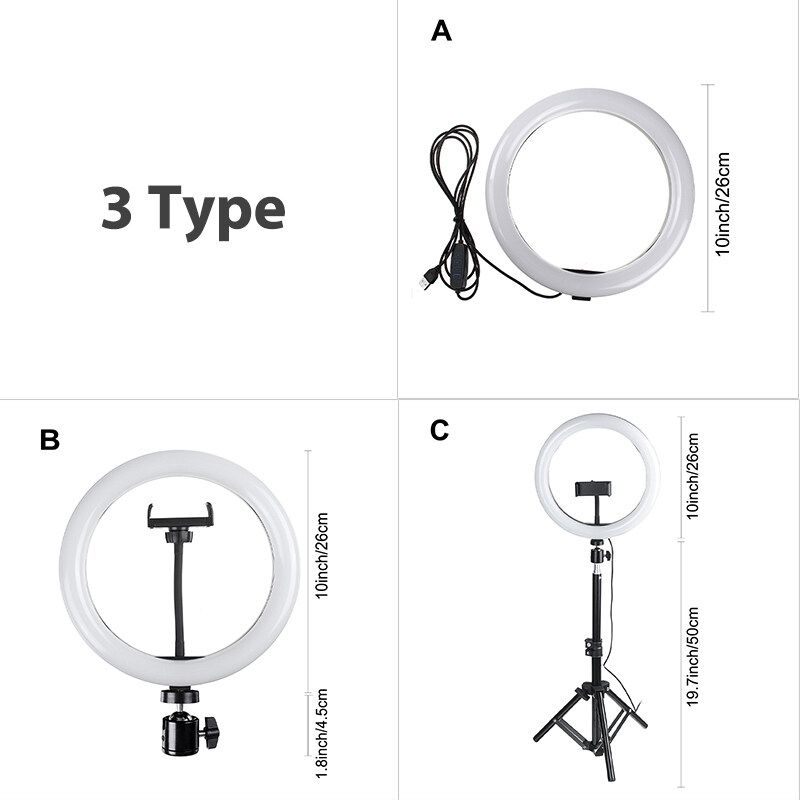 10/12/30 Inch Portable Selfie LED Ring Light With Tripod Stand & Cell Phone Holder & Remote Control Dimmable Photography Studio Phone Holder Selfie Lamps For Makeup Video Live Vlog Type C