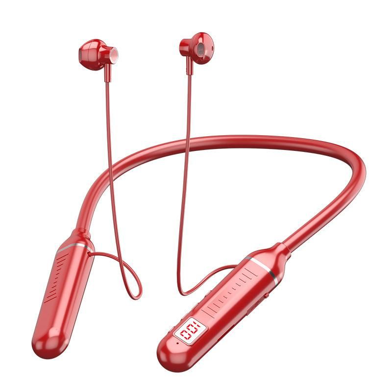 Bluetooth headset hanging neck digital display mobile phone headset Red