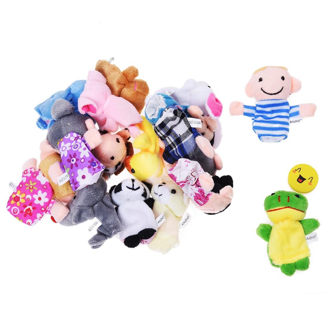 Story Time Finger Puppets - 10 pcs Velvet Animal and 6 pcs Soft Plush Family Puppets With Bonus