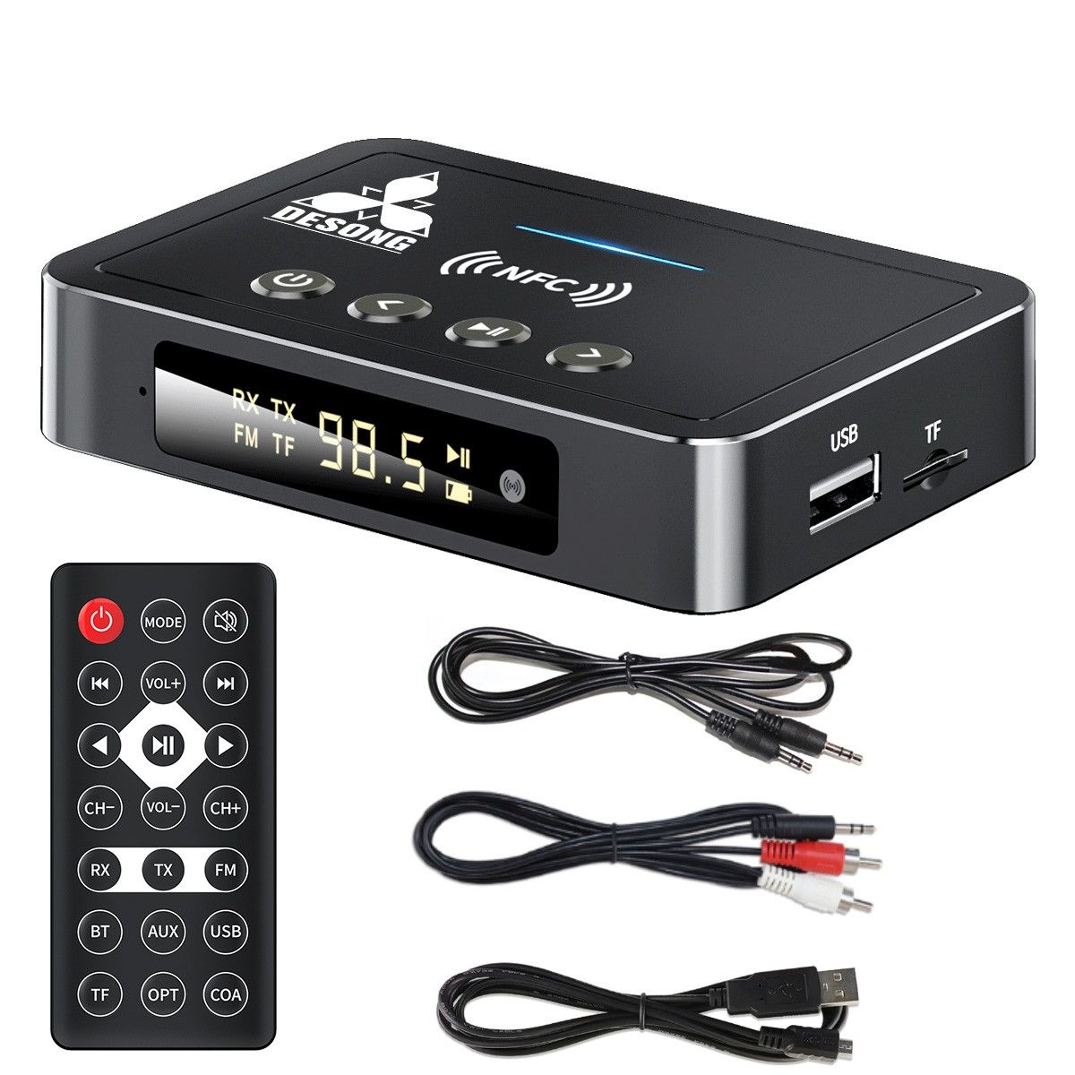 M6 Portable NFC Bluetooth Receiver 5.0 Bluetooth Transmitter FM 3 In 1 Bluetooth Adapter Computer Black