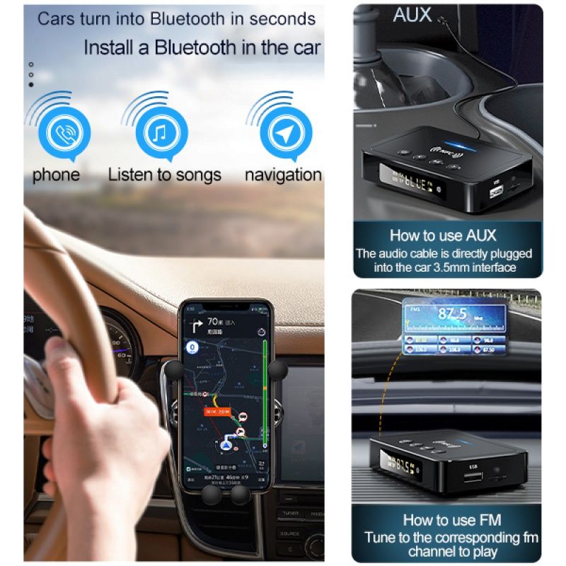 M6 Portable NFC Bluetooth Receiver 5.0 Bluetooth Transmitter FM 3 In 1 Bluetooth Adapter Computer Black