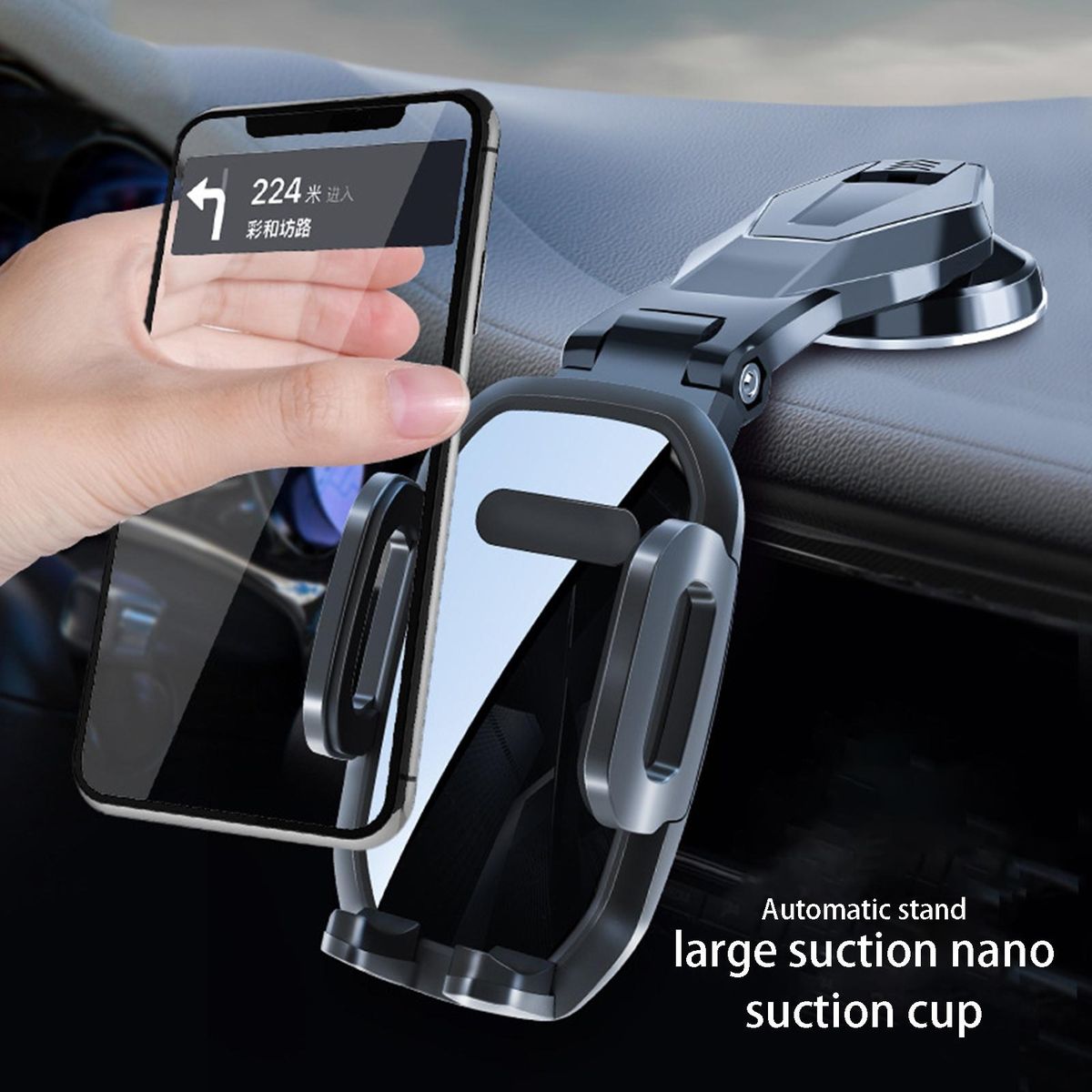 Car Phone Bracket Car Dashboard Mobile Phone Clip Mount Stand Black