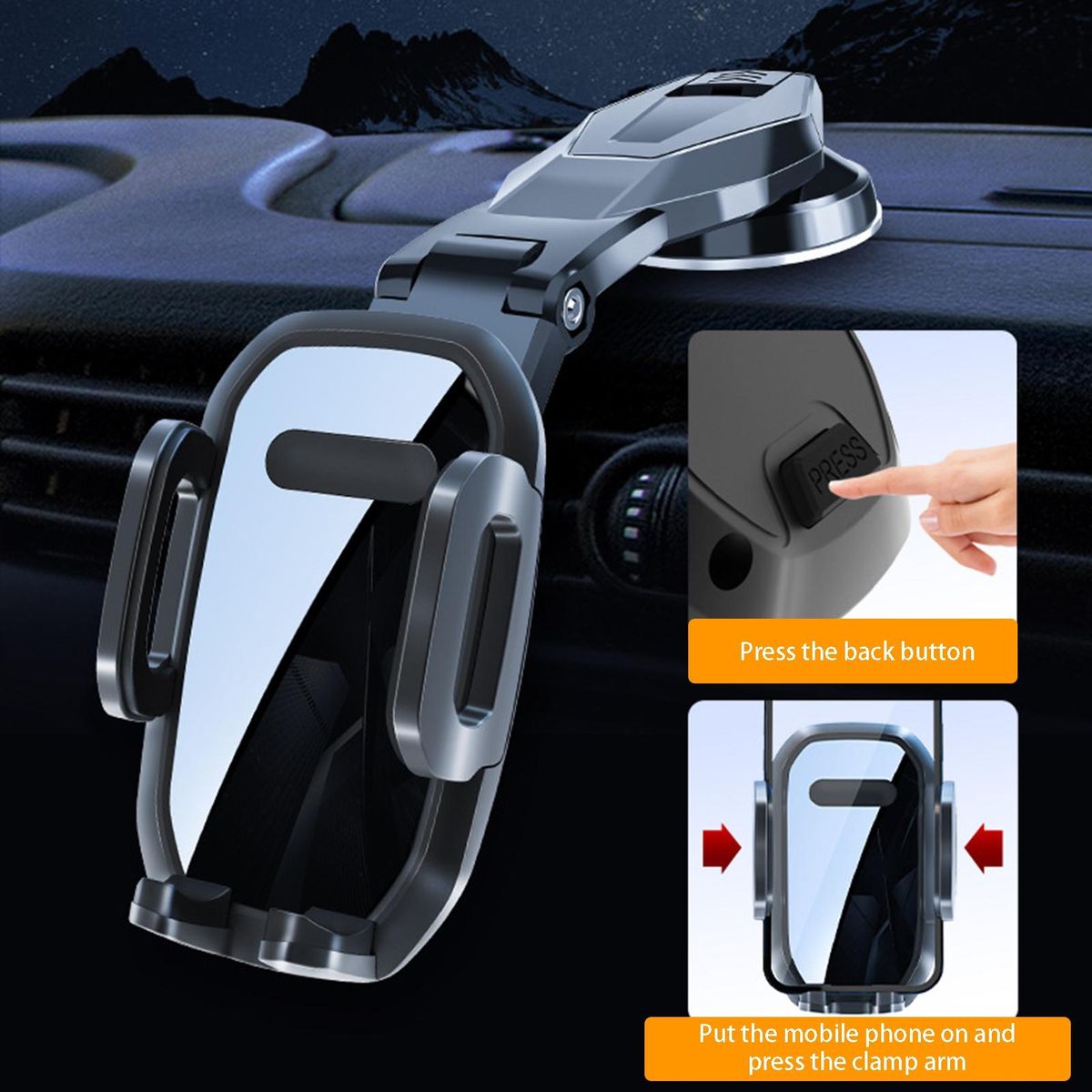 Car Phone Bracket Car Dashboard Mobile Phone Clip Mount Stand Black