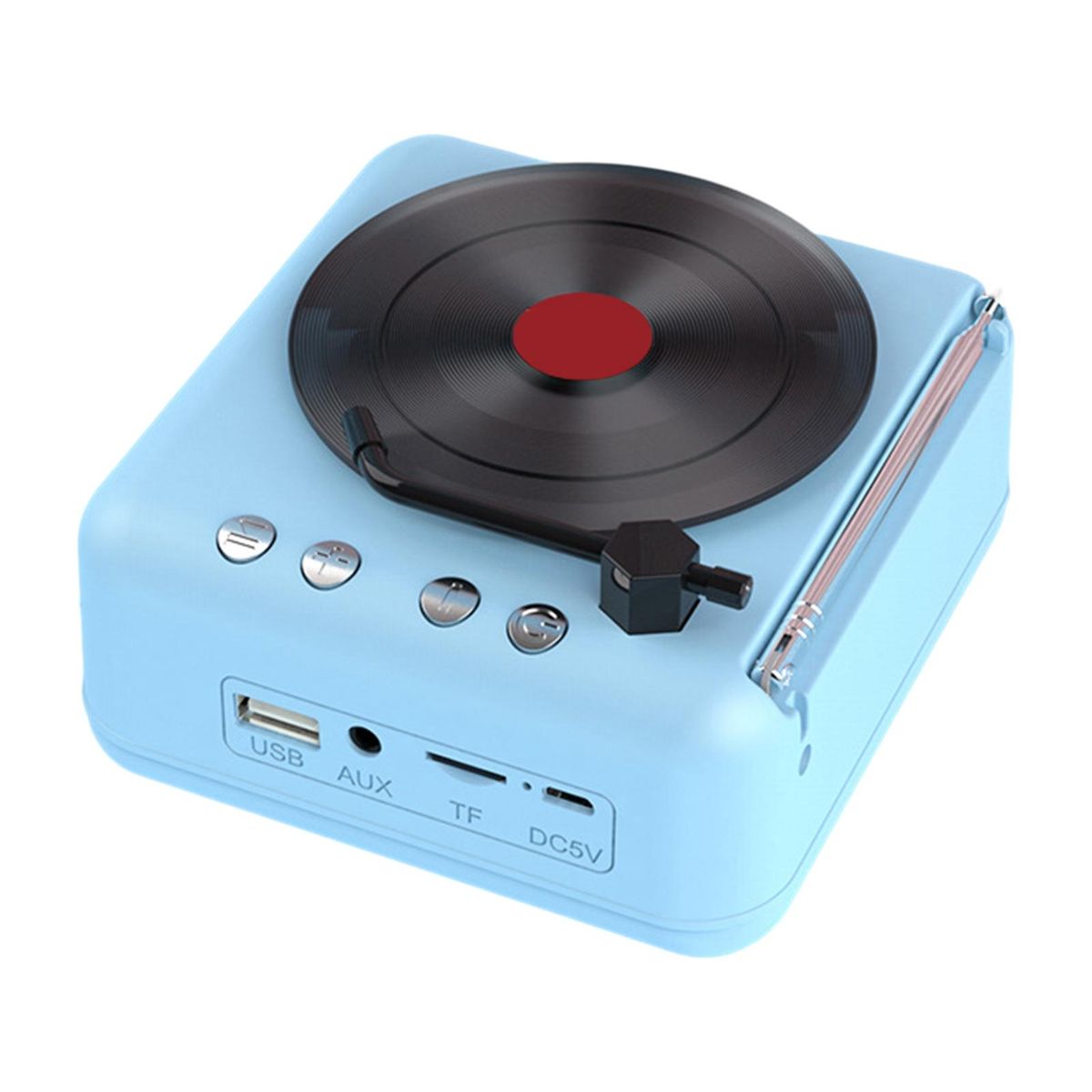 Speaker with Fm Radio Antenna Vintage Vinyl Bluetooth Speaker Sky Blue