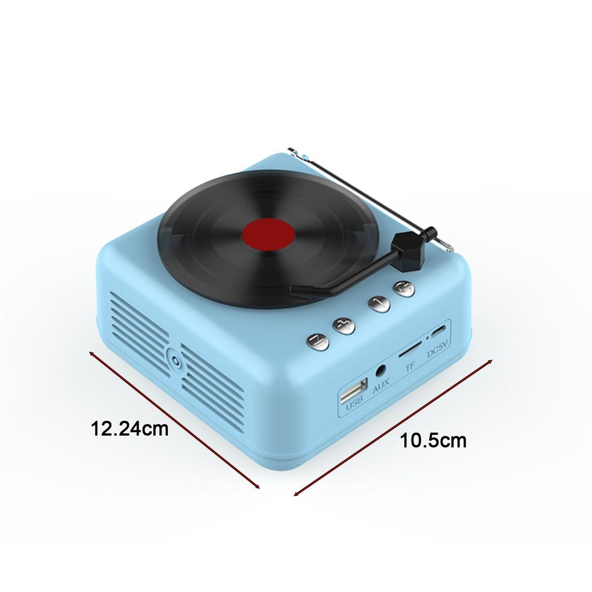 Speaker with Fm Radio Antenna Vintage Vinyl Bluetooth Speaker Sky Blue