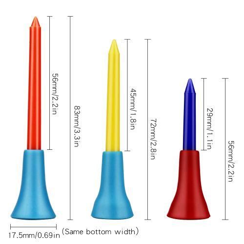 Rubber Cushion Top Plastic Golf Tees Mixed Colors Pack of 30pcs