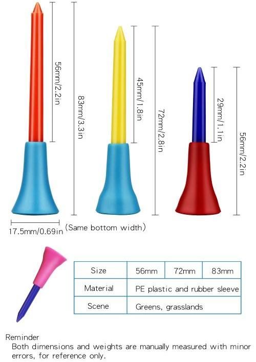 Rubber Cushion Top Plastic Golf Tees Mixed Colors Pack of 30pcs