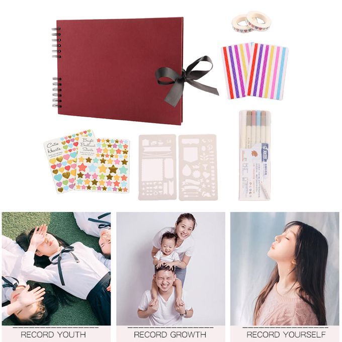 80 Pages Paper Photo Album DIY Kit Baby Scrapbook Album Guest Book Red