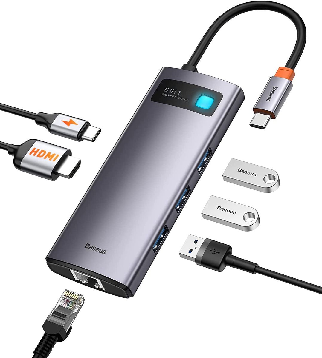 6-in-1 USB C Hub, Type C Adapter 100W Power Delivery