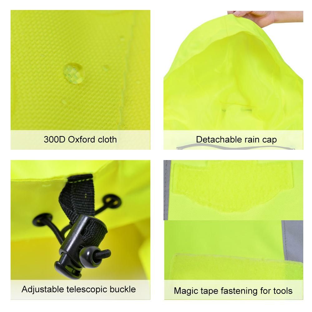 SFVest High Visibility Reflective Waterproof Rain Jacket Rainwear Coat Luminous Safety Raincoat Outdoor Traffic Police Hiking Riding Warning Safety Winter Detachable Cotton Jacket