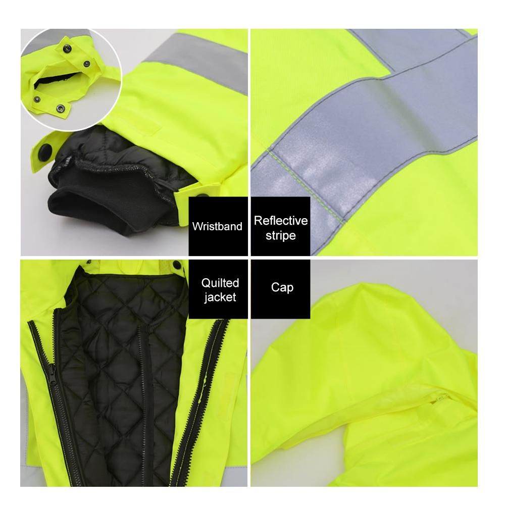 SFVest High Visibility Reflective Waterproof Rain Jacket Rainwear Coat Luminous Safety Raincoat Outdoor Traffic Police Hiking Riding Warning Safety Winter Detachable Cotton Jacket
