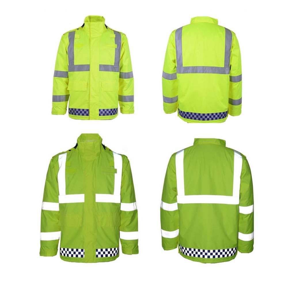 SFVest High Visibility Reflective Waterproof Rain Jacket Rainwear Coat Luminous Safety Raincoat Outdoor Traffic Police Hiking Riding Warning Safety Winter Detachable Cotton Jacket