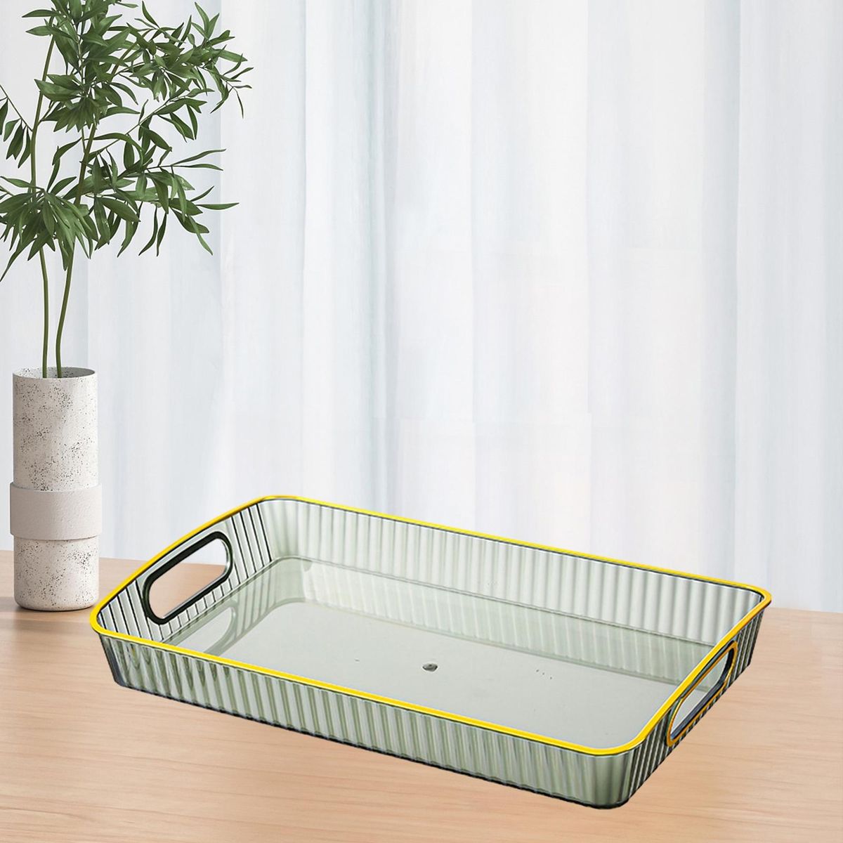 Non-slip Base Tray Transparent Thickened Serving Tray with for Tea Green
