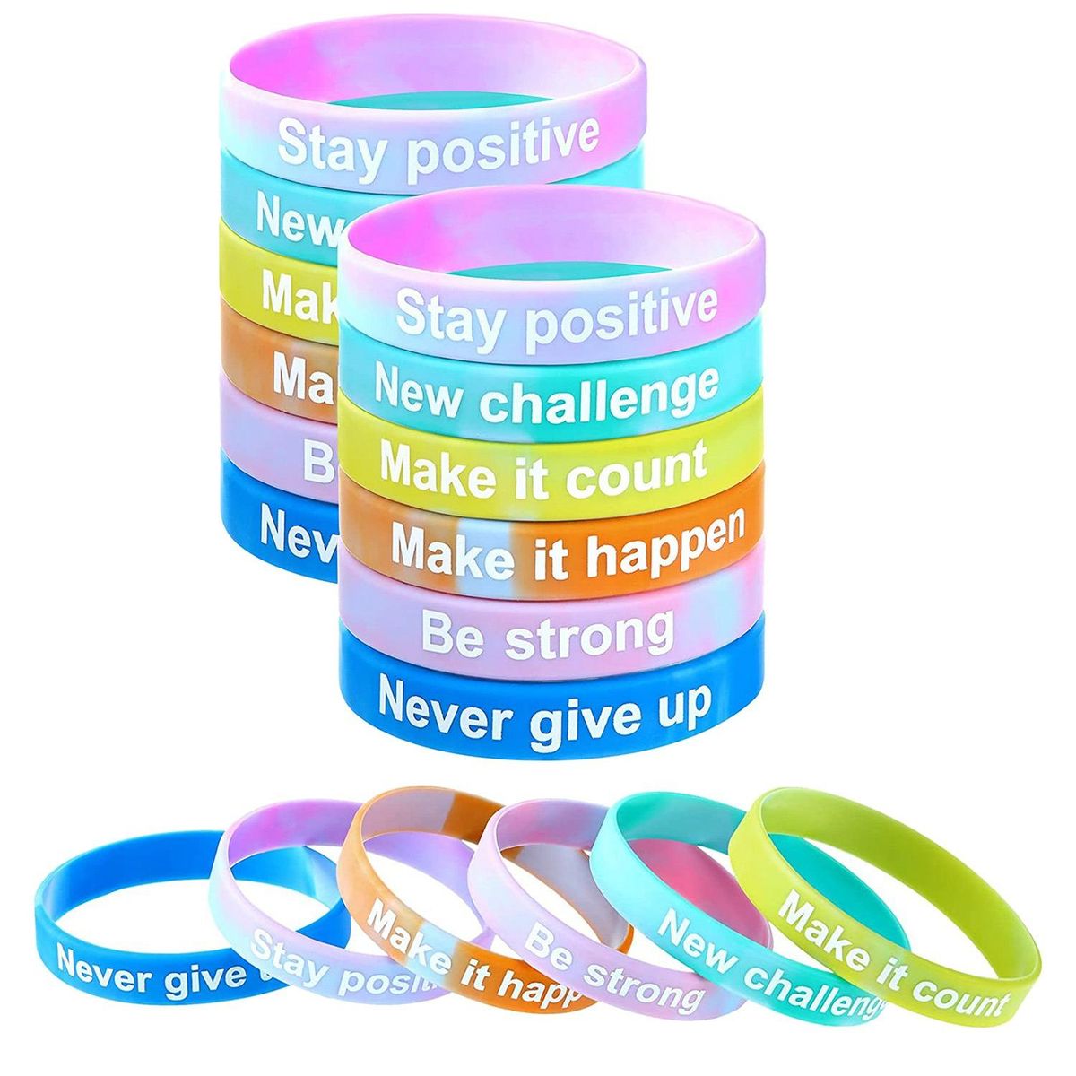 48 Pieces Inspirational Bracelets Colorful Motivational