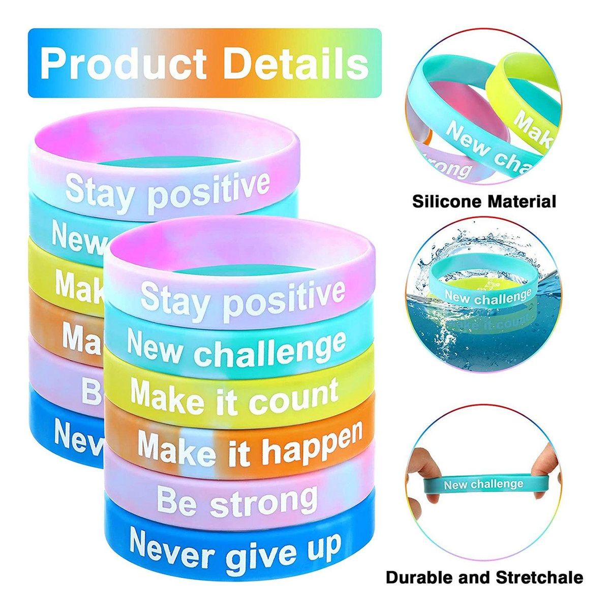 48 Pieces Inspirational Bracelets Colorful Motivational