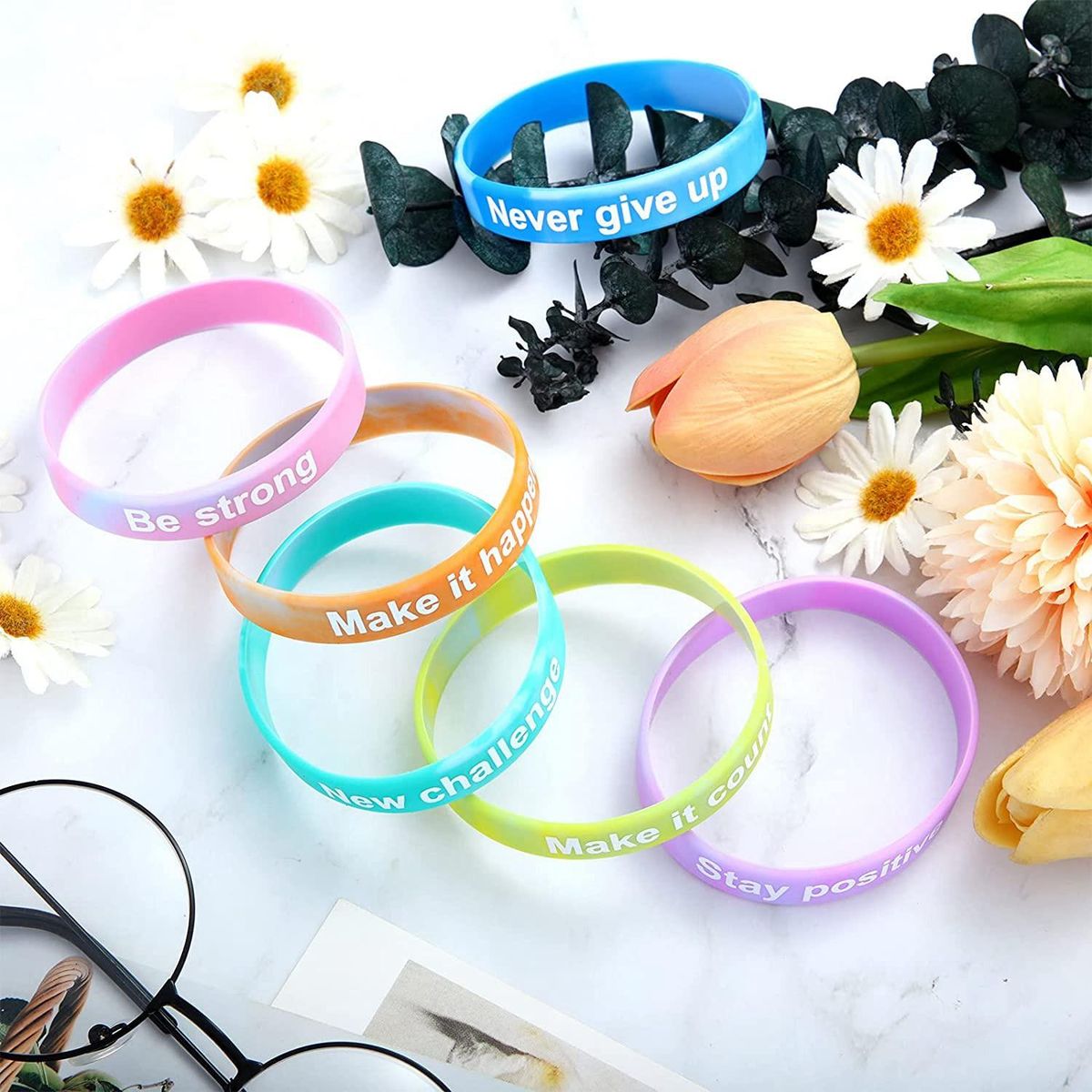 48 Pieces Inspirational Bracelets Colorful Motivational