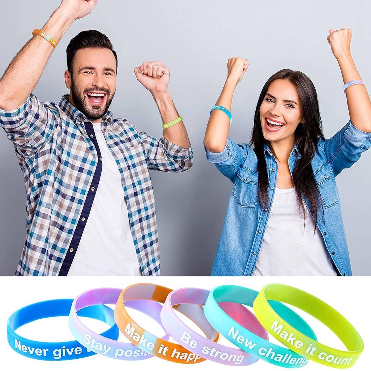 48 Pieces Inspirational Bracelets Colorful Motivational