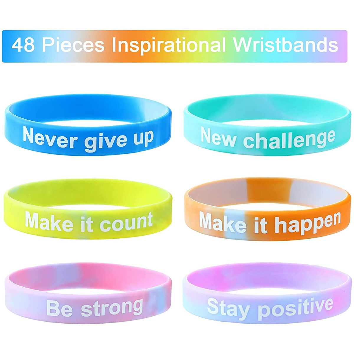 48 Pieces Inspirational Bracelets Colorful Motivational