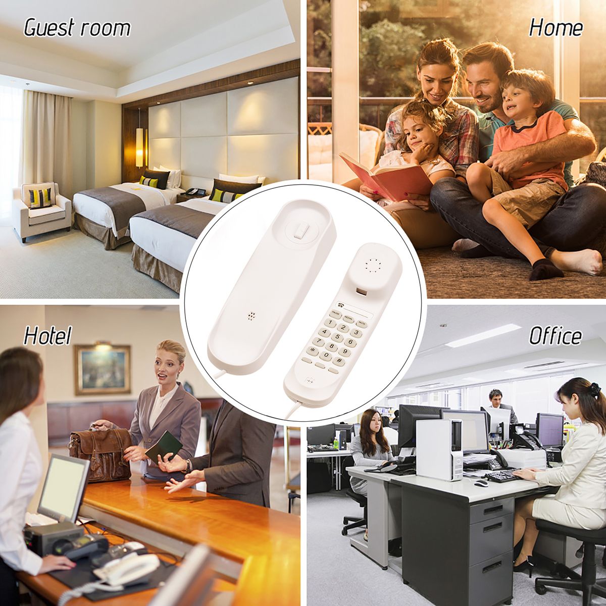 Mini Desktop Corded Landline Phone Fixed Telephone Wall
