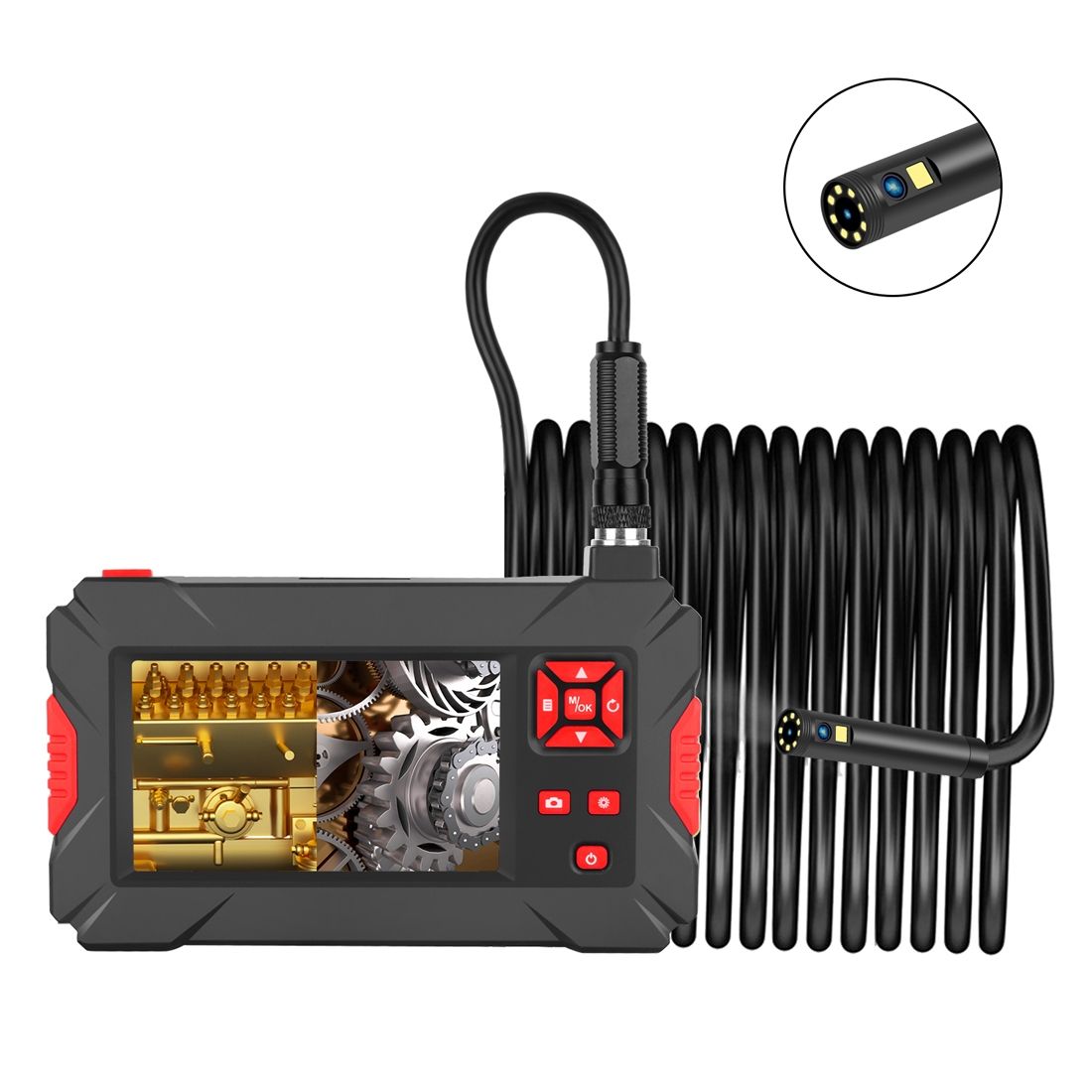 P30 8mm 1080P IP68 Waterproof 4.3 Inch Screen Dual Camera Digital Endoscope, Length:5m Hard Cable(Black)