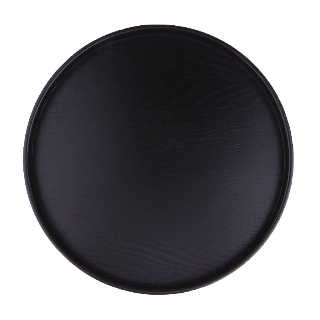 Handmade Wood Round Serving Tray  Fruit Large Platter Black 21cm